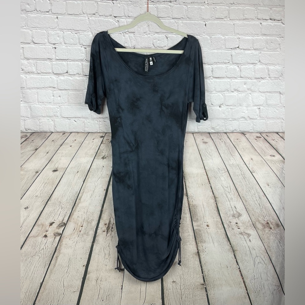 Affliction Y2K Size Large Black Blue Rock Grunge Biker Emo Stretch Mini Dress
